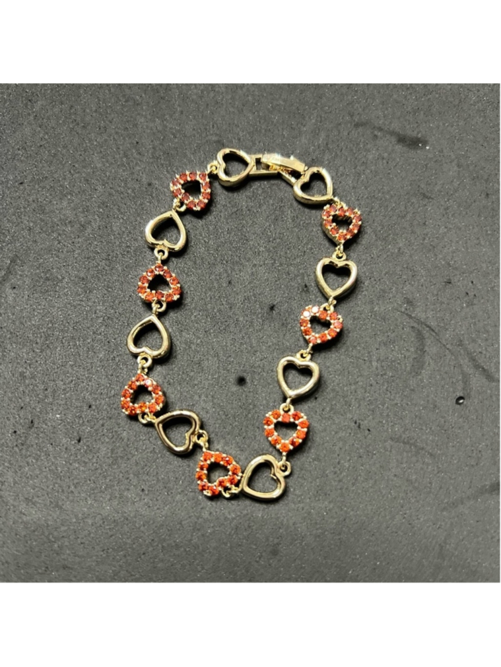 14K Gold Plated Women's Red Style Heart Design Bracelet New - Picture 2 of 5